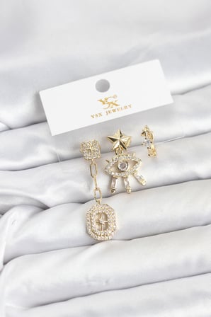 Pirinç Gold Renk Göz ve Kutup Yıldızı Model YSX Trio Küpe Seti