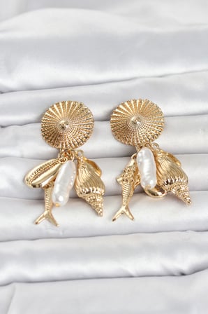 Gold Renk Deniz Temalı Vintage Kadın Küpe