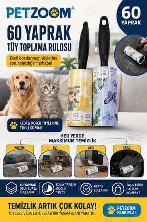 #Petshop 60 Yaprak Tüy Toplama Rulosu Kedi Köpek Tüy Toplayıcı Ev Koltuk Araç Ofis Temizlik Rulosu