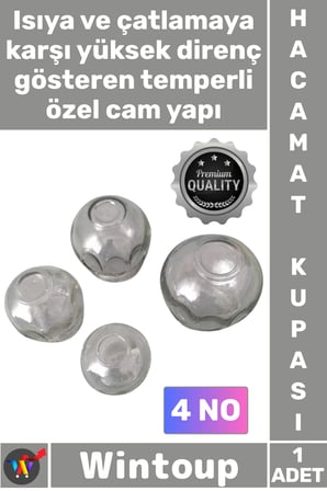 #Hacamat Isıya Dayanıklı Profesyonel Hijyenik Vakumlu Kaliteli Şeffaf Cam Hacamat Kupası 4 No 1 Adet