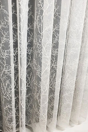 Trend Zemin Ttm Beyaz Selvi Isleme Desen Tül Perdesi Kırışmaz Ütü Istemez 1e 3kat Pileli Tül