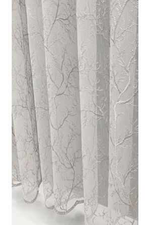 Trend Zemin Ttm Gümüş Gri Silver Selvi Isleme Desen Kırışmaz Ütü Istemez 1e 3kat Pileli Tül