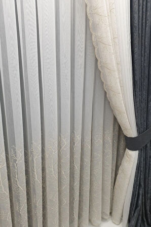 Trend Zemin Ttm Selvi Gold Altın Işleme Desen 1/3kat Pileli Tül Perde