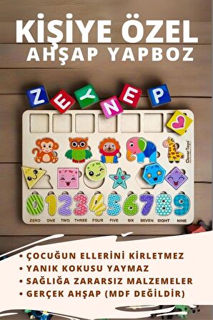 Eğitici Ahşap Çocuk Tak Çıkar Oyuncak  Puzzle Yapboz HAYVANLAR, SAYILAR VE ŞEKİLLER