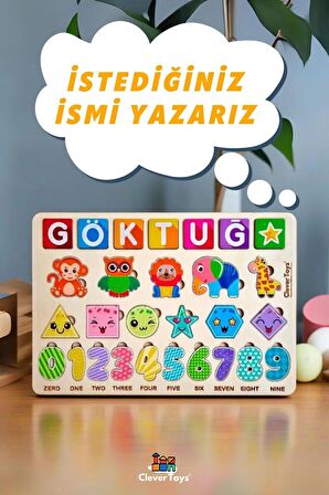 Eğitici Ahşap Çocuk Tak Çıkar Oyuncak  Puzzle Yapboz HAYVANLAR, SAYILAR VE ŞEKİLLER