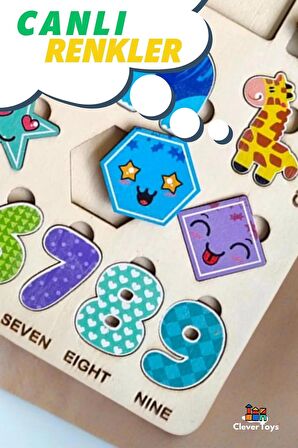 Eğitici Ahşap Çocuk Tak Çıkar Oyuncak  Puzzle Yapboz HAYVANLAR, SAYILAR VE ŞEKİLLER