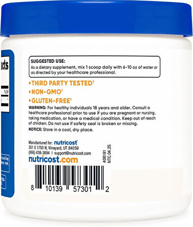 Nutricost Pure DMAE Bitartrate Powder 100 Grams - 350 Servis