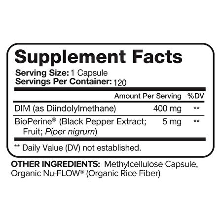 Nutrivein DIM Supplement 400mg Diindolylmethane Plus Bioperine - 120 Caps