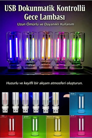 USB LED Gece Lambası Sarı Işık Dokunmatik Mini Taşınabilir USB Lamba