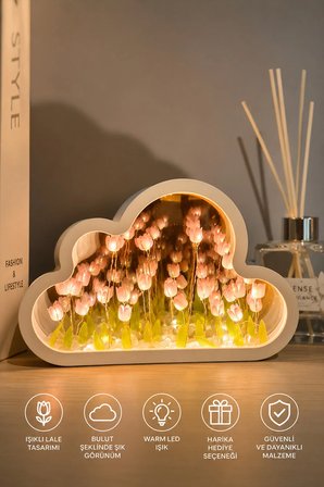DIY Bulut Lale Gece Lambası Tasarımlı Kendin Yap Dekoratif Çiçek Lamba Seti