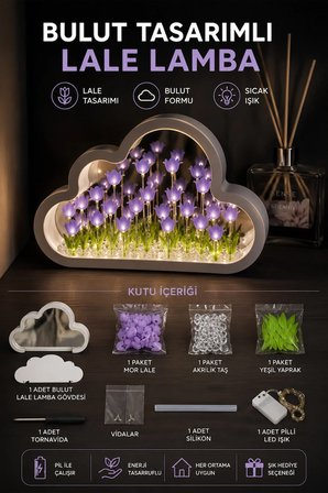 DIY Bulut Lale Gece Lambası Tasarımlı Kendin Yap Dekoratif Çiçek Lamba Seti