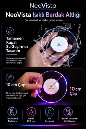Işıklı Bardak Altlığı Dokunmatik Renkli LED Işıklı Su Geçirmez İçecek Sunum Altlığı