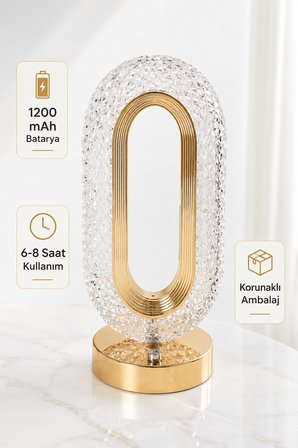 Kristal Elmas Gold Altın Renkli Dimmerli Şarjlı Dekoratif Dokunmatik Masa Lambası