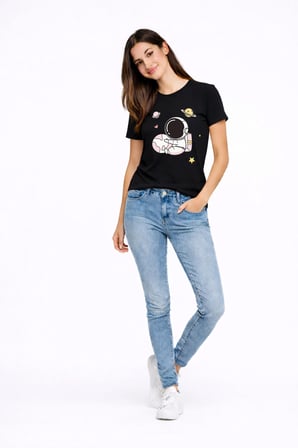 Sevgili Kombini Astronot Baskılı Çift Tişört Oversize Unisex Partner Tişört 2’li Set