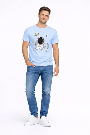 Sevgili Kombini Astronot Baskılı Çift Tişört Oversize Unisex Partner Tişört 2’li Set