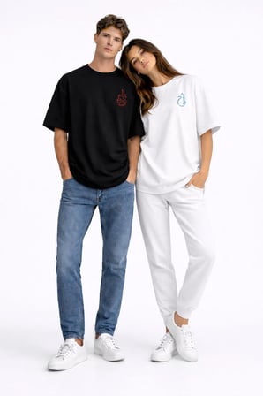 Nevermind Sevgili Kombini Ateş Su Minimal Çift Tişört Oversize Unisex Set