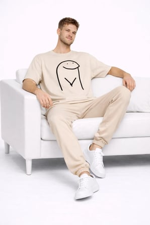 Nevermind Sevgili Kombini Çift Tişört Oversize Unisex Minimal Çizim Tasarım Çift Tişört