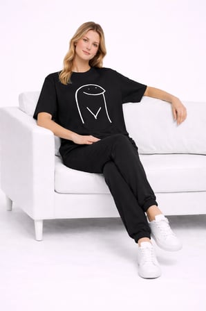 Sevgili Kombini Çift Tişört Oversize Unisex Matching Couple Minimal Çizim Tasarım Çift Kombin Seti