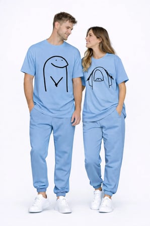 Sevgili Kombini Çift Tişört Oversize Unisex Matching Couple Minimal Çizim Tasarım Çift Kombin Seti