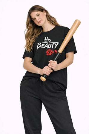 Sevgili Kombini Her Beast His Beauty Oversize Çift Tişört Unisex Partner Couple Kombin Seti