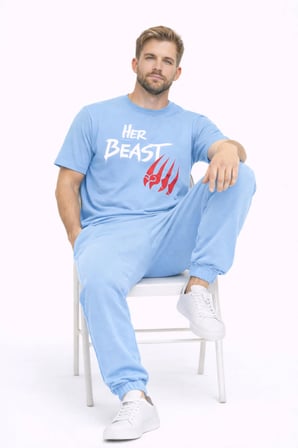 Sevgili Kombini Her Beast His Beauty Oversize Çift Tişört Unisex Partner Couple Kombin Seti