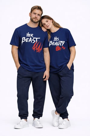 Nevermind Sevgili Kombini Her Beast His Beauty Oversize Çift Tişört Unisex Partner Tişört