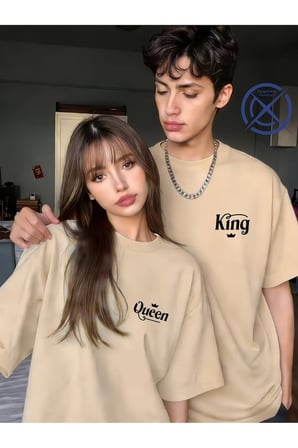 King Queen Sevgili Tişört Kombini Unisex Çift Tişört Seti %100 Pamuk Couple T-Shirt