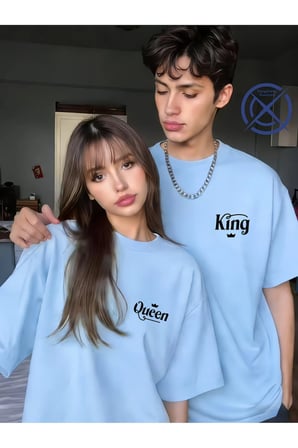 King Queen Sevgili Tişört Kombini Unisex Çift Tişört Seti %100 Pamuk Couple T-Shirt