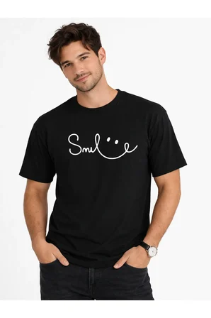Unisex Tişört Smile Baskılı Basic Oversize Günlük Rahat %100