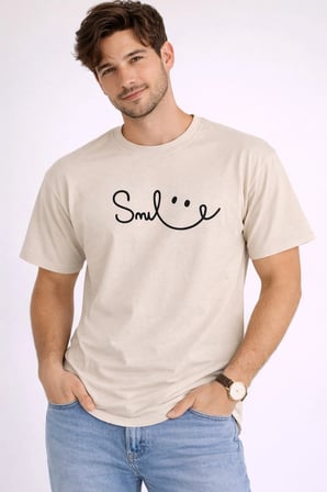 Unisex Tişört Smile Baskılı Basic Oversize Günlük Rahat %100