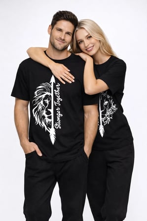 Sevgili Kombini Oversize Çift Tişört Unisex Matching Couple Stronger Together Baskılı Partner Set