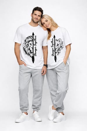 Sevgili Kombini Oversize Çift Tişört Unisex Matching Couple Stronger Together Baskılı Partner Set