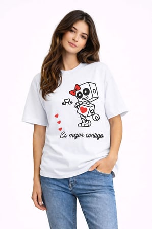 Sevgili Kombini Robot Baskılı Çift Tişört Oversize Unisex Partner Kombin Seti