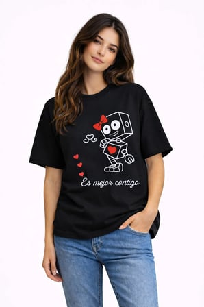 Sevgili Kombini Robot Baskılı Çift Tişört Oversize Unisex Partner Kombin Seti