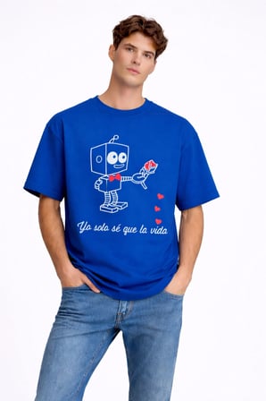Sevgili Kombini Robot Baskılı Çift Tişört Oversize Unisex Partner Kombin Seti