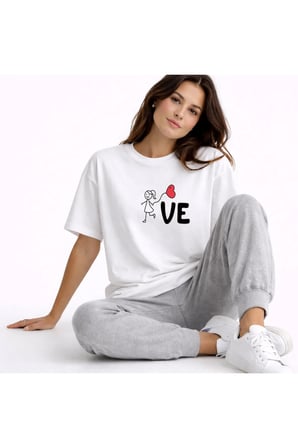 Sevgili Kombini Love Baskılı Çift Tişört Oversize Unisex Partner Kombin Seti