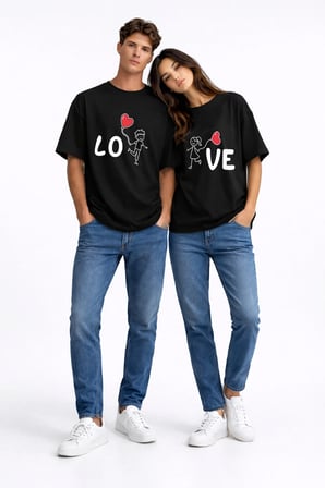 Sevgili Kombini Love Baskılı Çift Tişört Oversize Unisex Partner Kombin Seti
