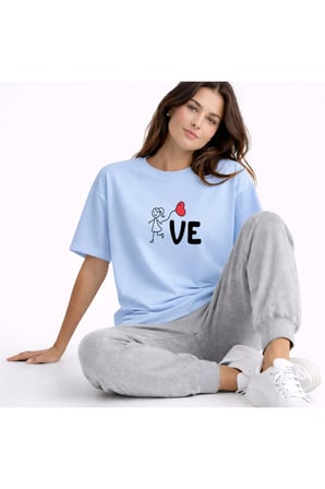 Sevgili Kombini Love Baskılı Çift Tişört Oversize Unisex Partner Kombin Seti