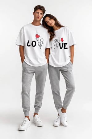 Nevermind Sevgili Kombini Love Baskılı Çift Tişört Oversize Unisex Set