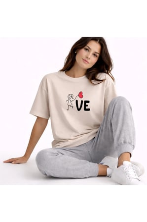 Sevgili Kombini Love Baskılı Çift Tişört Oversize Unisex Partner Kombin Seti
