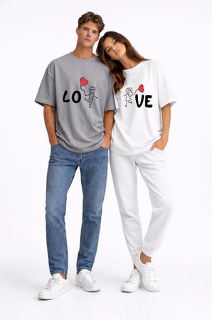 Sevgili Kombini Love Baskılı Çift Tişört Oversize Unisex Partner Kombin Seti