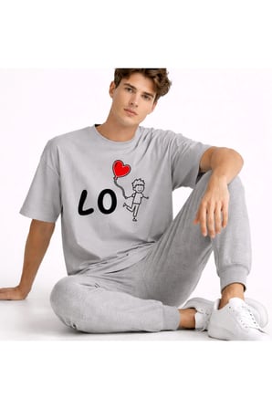 Sevgili Kombini Love Baskılı Çift Tişört Oversize Unisex Partner Kombin Seti