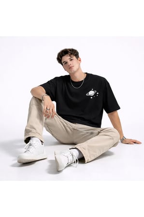 Sevgili Kombini Minimal Uzay Gezegen Baskılı Çift Tişört Oversize Unisex Partner Tişört 2'li Set
