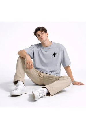Sevgili Kombini Minimal Uzay Gezegen Baskılı Çift Tişört Oversize Unisex Partner Tişört 2'li Set