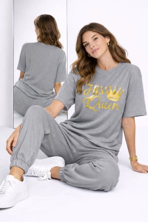 Nevermind King Queen Sevgili Kombini Oversize Çift Tişört Unisex Uyumlu Çift Set