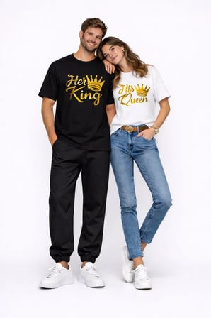 King Queen Sevgili Kombini Oversize Çift Tişört Unisex Partner Kombin Uyumlu Çift Seti