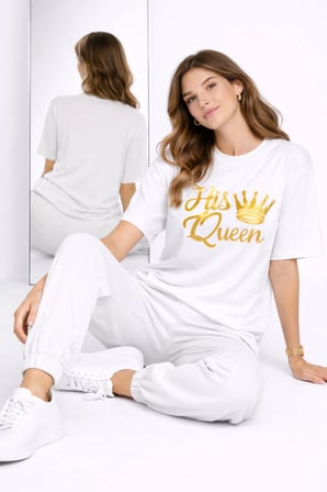 King Queen Sevgili Kombini Oversize Çift Tişört Unisex Partner Kombin Uyumlu Çift Seti