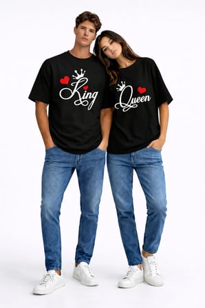King Queen Sevgili Kombini Çift Tişört Matching Couple Oversize Unisex Partner Kombin Seti