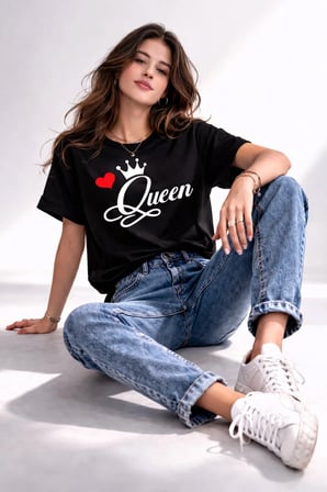 King Queen Sevgili Kombini Çift Tişört Matching Couple Oversize Unisex Partner Kombin Seti