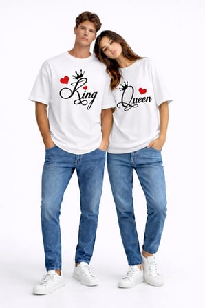 King Queen Sevgili Kombini Çift Tişört Matching Couple Oversize Unisex Partner Kombin Seti
